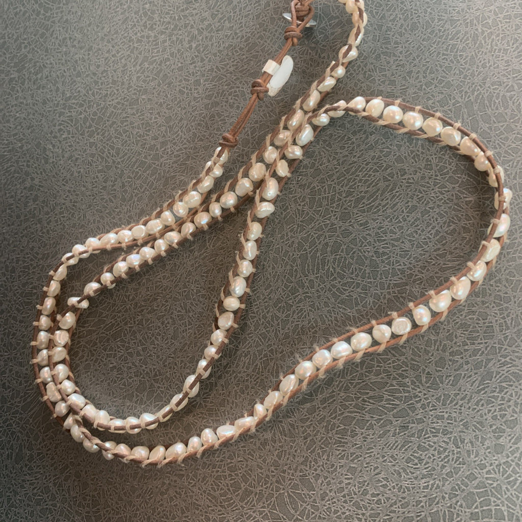 Freshwater Pearl Boho Leather Wrap