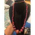 Vintage Red Graduated Beaded Necklace UV Reactive Wood Boho Statement 20 Inch