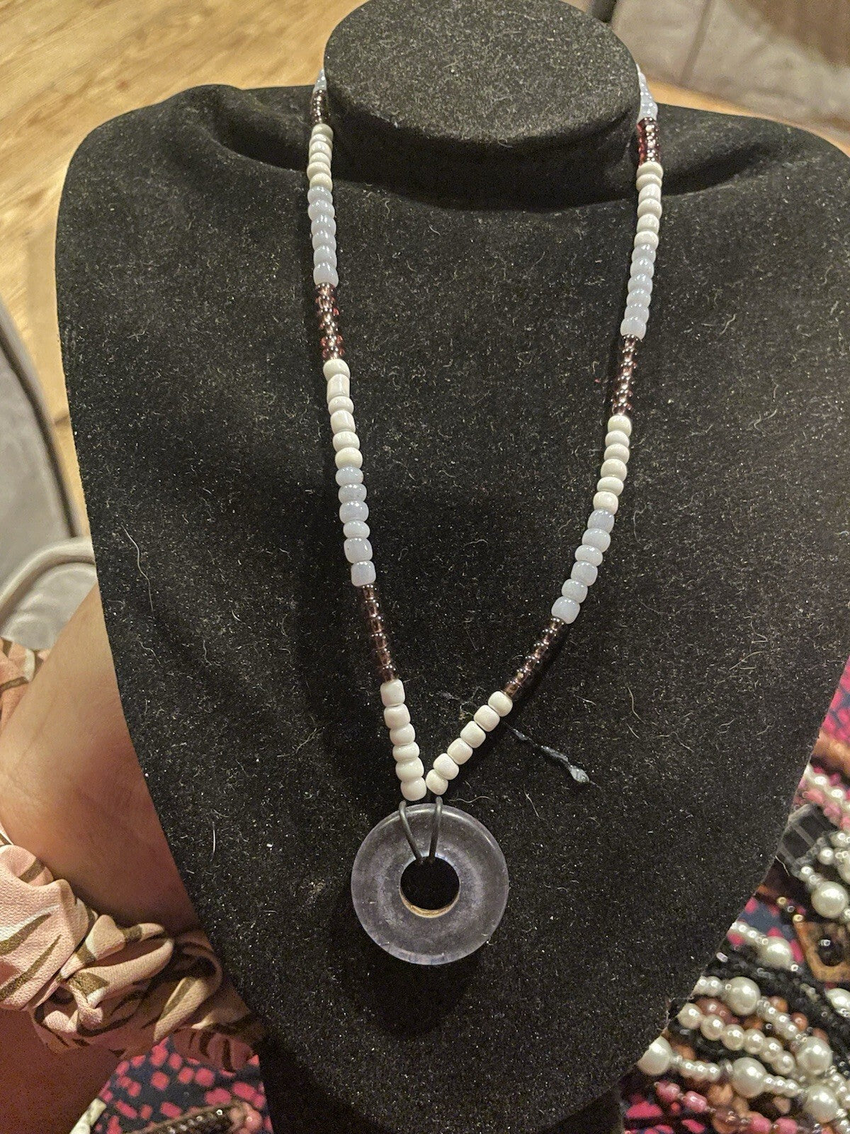 Hand Made Beaded Necklace Domit Pendant Acrylic