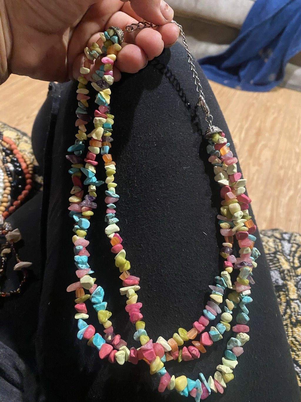 multi-strand bohemian-style gemstone chip statement necklace Y2k