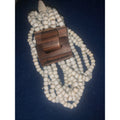 Vintage Multi Strand White Seed Bead Bracelet Wood Toggle Clasp Boho