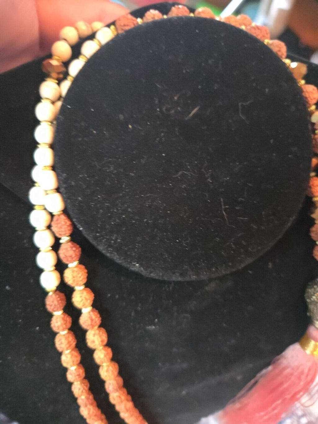 Bronze Budda Brown And Cream Beading  Silk Pink Tassel