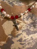 czech glass and natural pearl sterling cross bracelet