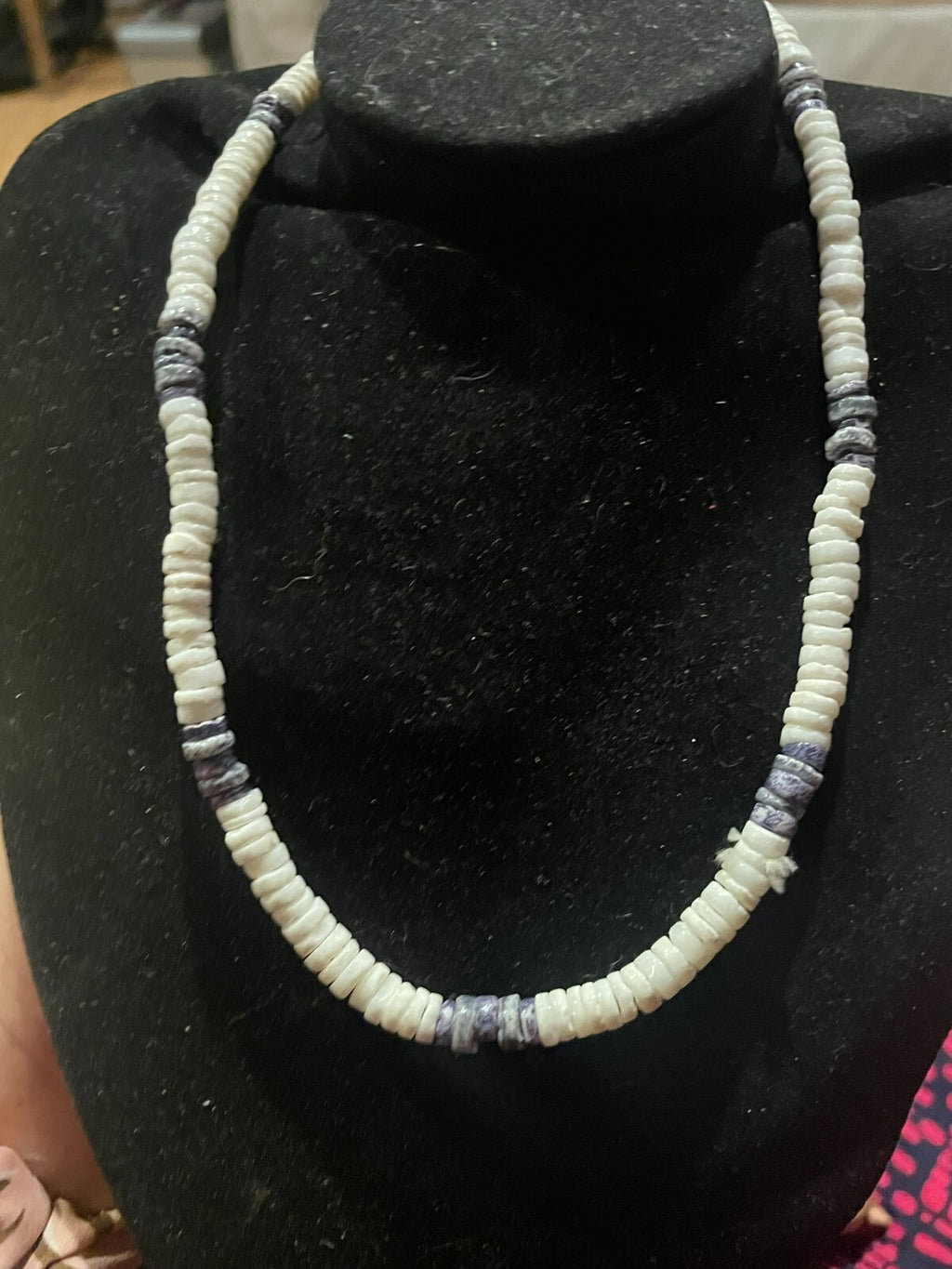 native American vintage heishi Bead pukashell necklace with sodalite beads