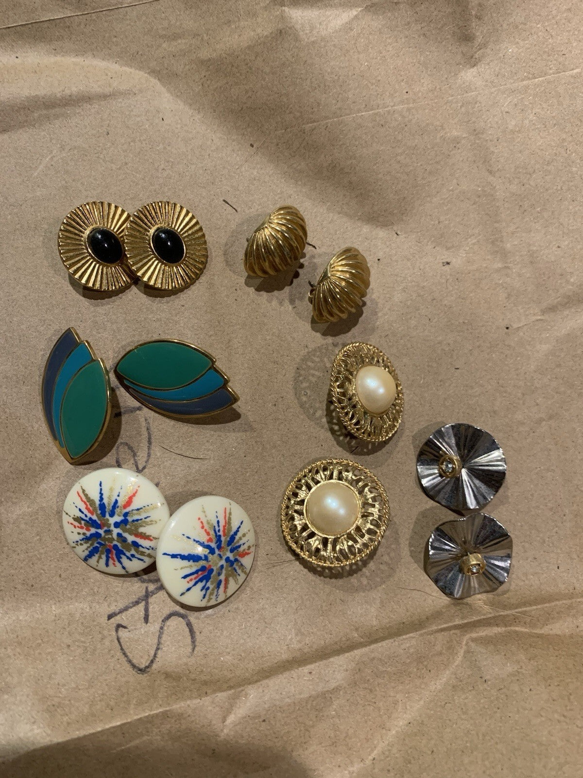 Vintage 80s Avon Stud Earrings Lot of 6 Enamel Gold Tone Pearl Fireworks Leaf