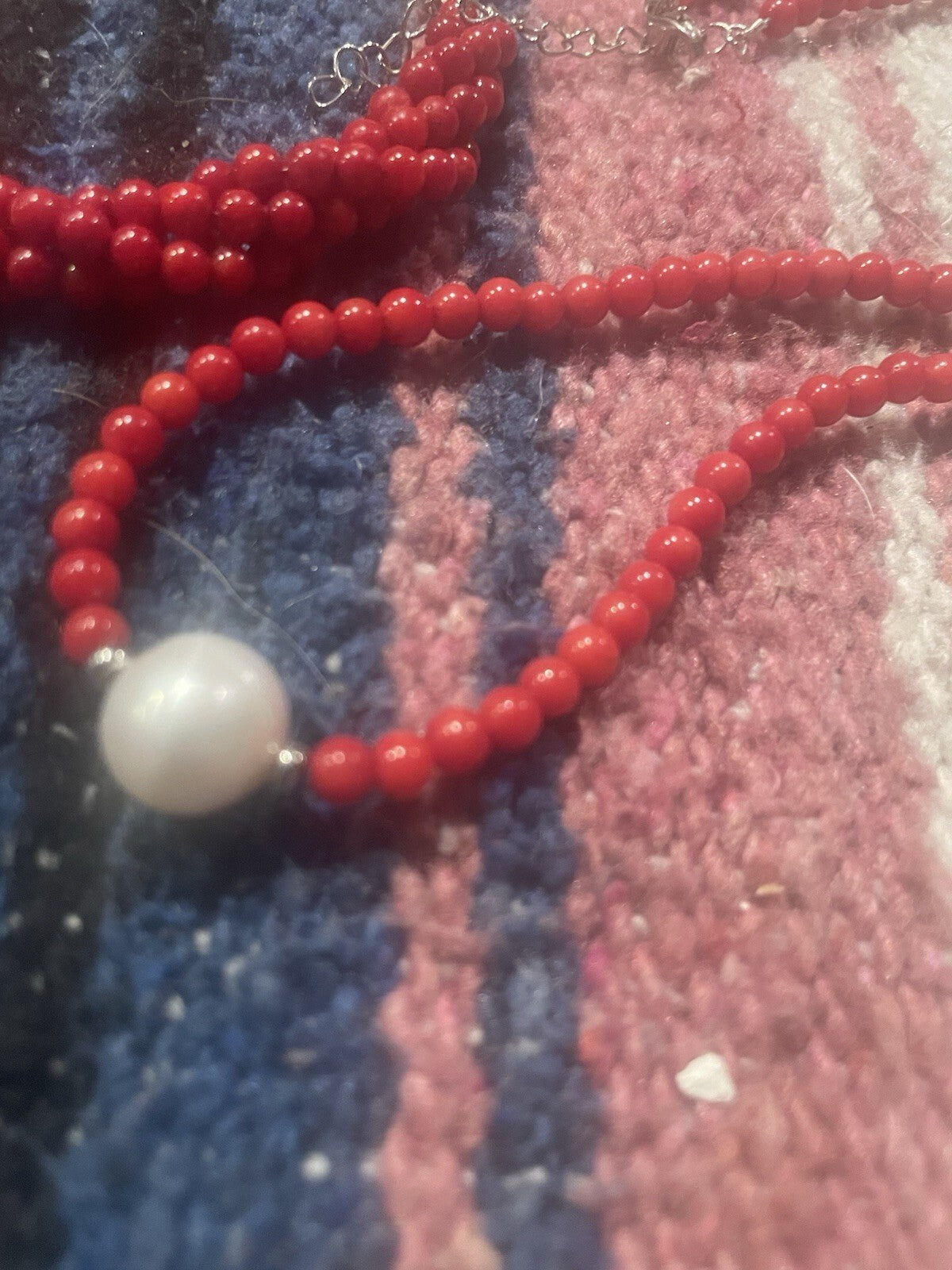 Red Coral Pearl Necklace And Weaved 925 Coral Bracelet