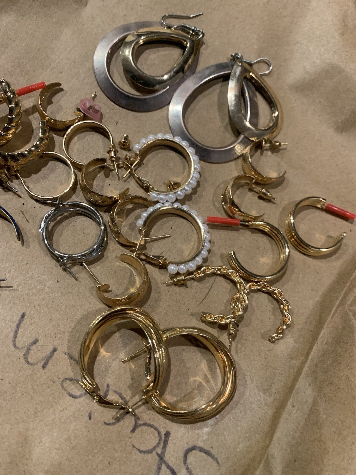 Lot Of 10 Gold And Silver Tone Dangle Hoop Fashion Earrings With Backs Most New