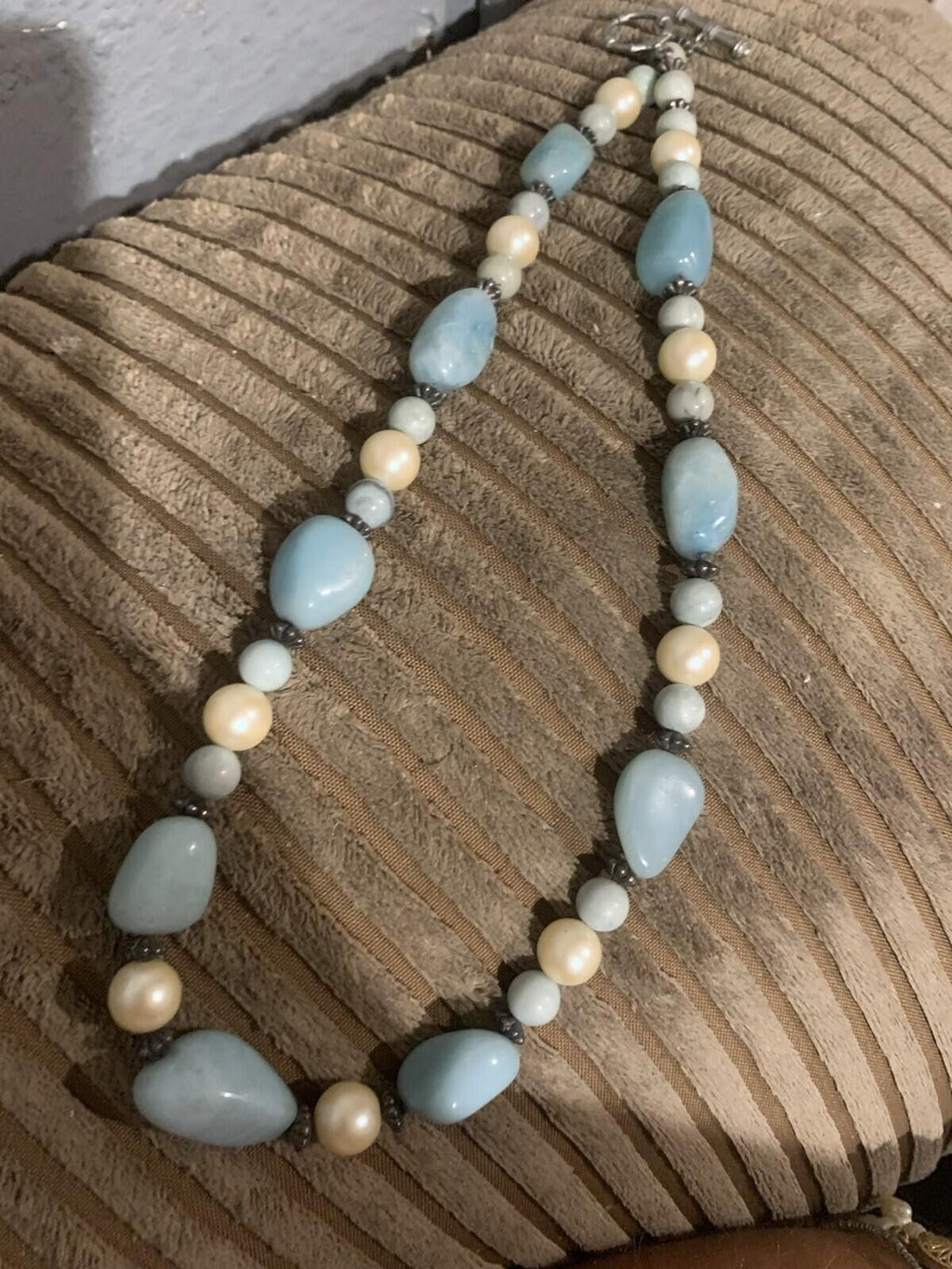 Larimar And Pearl Beaded Necklace