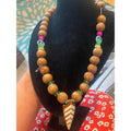 Boho Wood Bead Peace Sign Necklace and Blue Multi Strand Bracelet Set