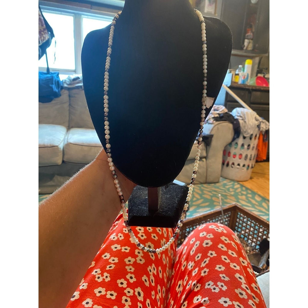 Vintage Long Cultured Pearl Necklace White Peacock Dark Pearls 32 Inch Opera