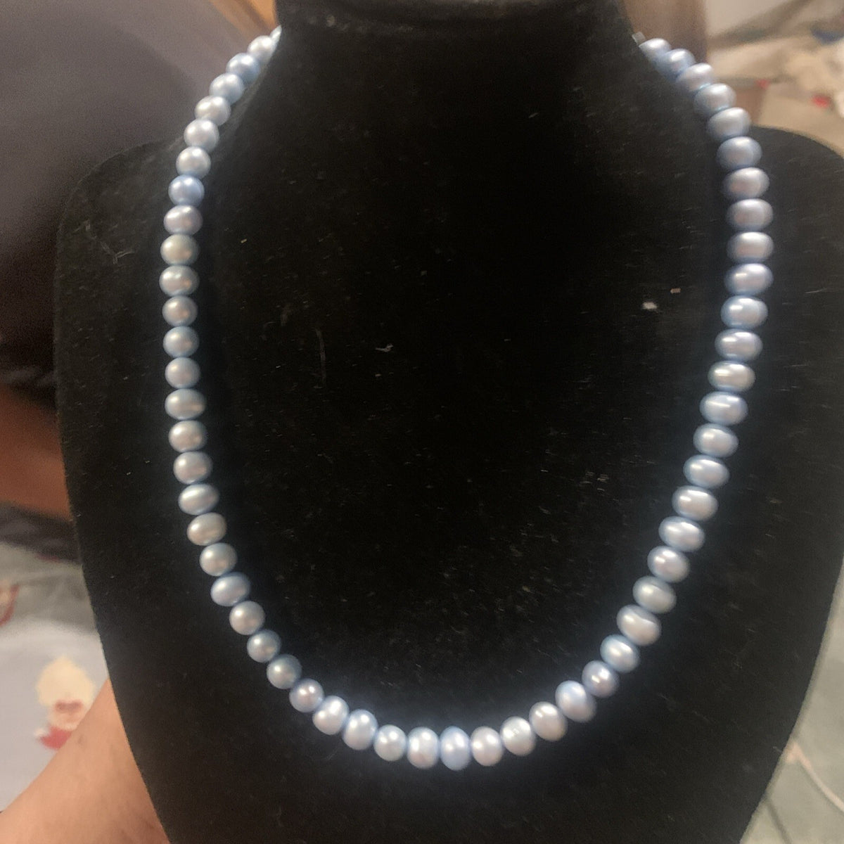 Natural Freshwater Light Blue Pearl Necklace Silver 925 Clasp