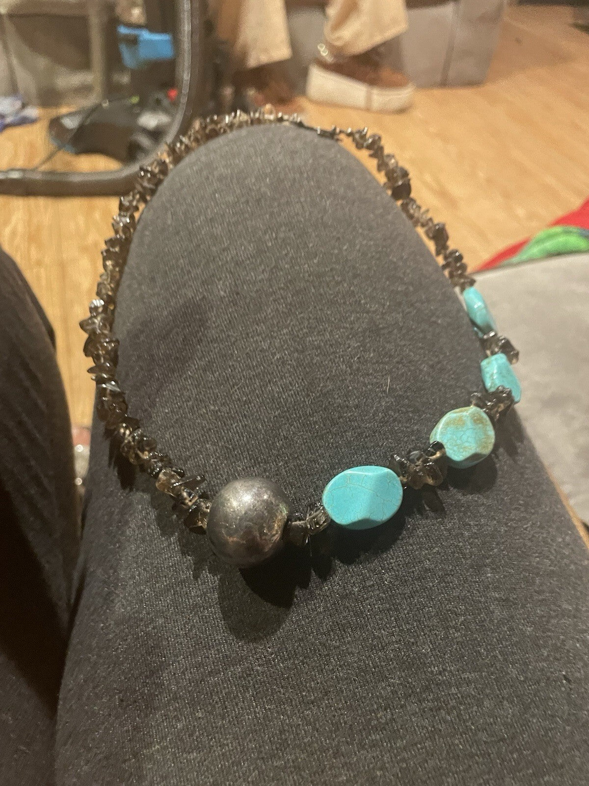 Turquoise And Smokey Quartz Sterling Necklace