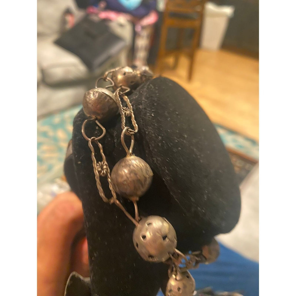 Vintage Silver Tone Perforated Ball Station Necklace Long Twisted Link Chain 24"