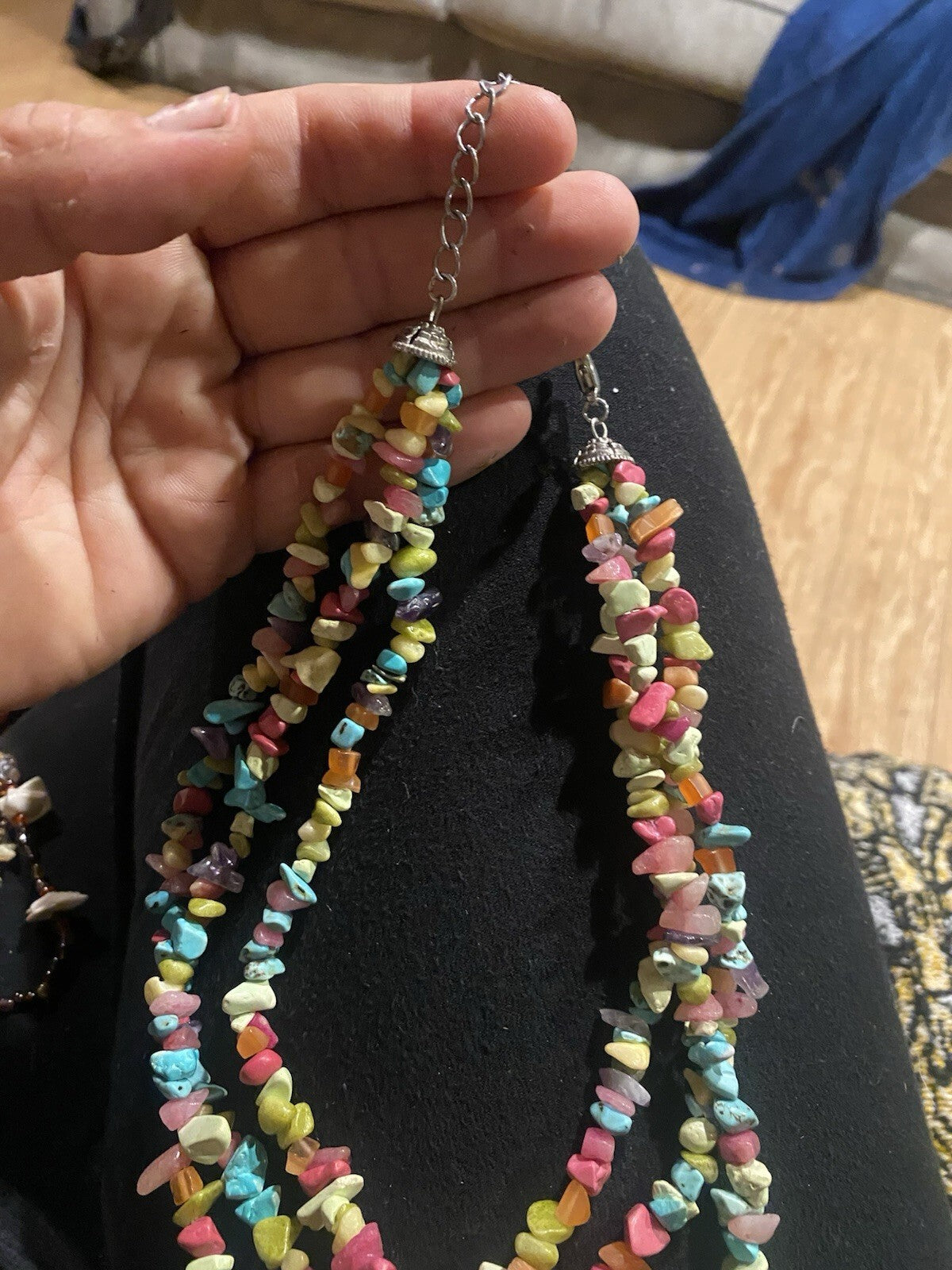 multi-strand bohemian-style gemstone chip statement necklace Y2k
