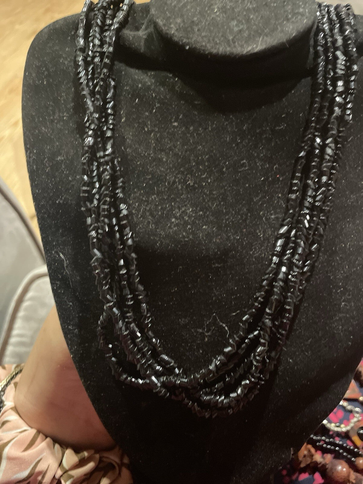 Black Vintage Liquid Glass Bead Multi strand Necklace