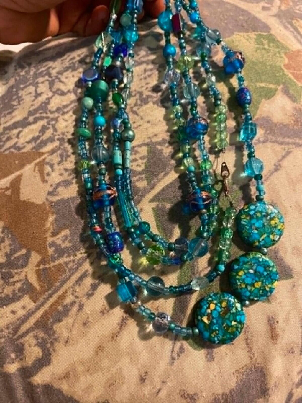 mosaic turqiouse and czech glass beaded necklace 925 sterling