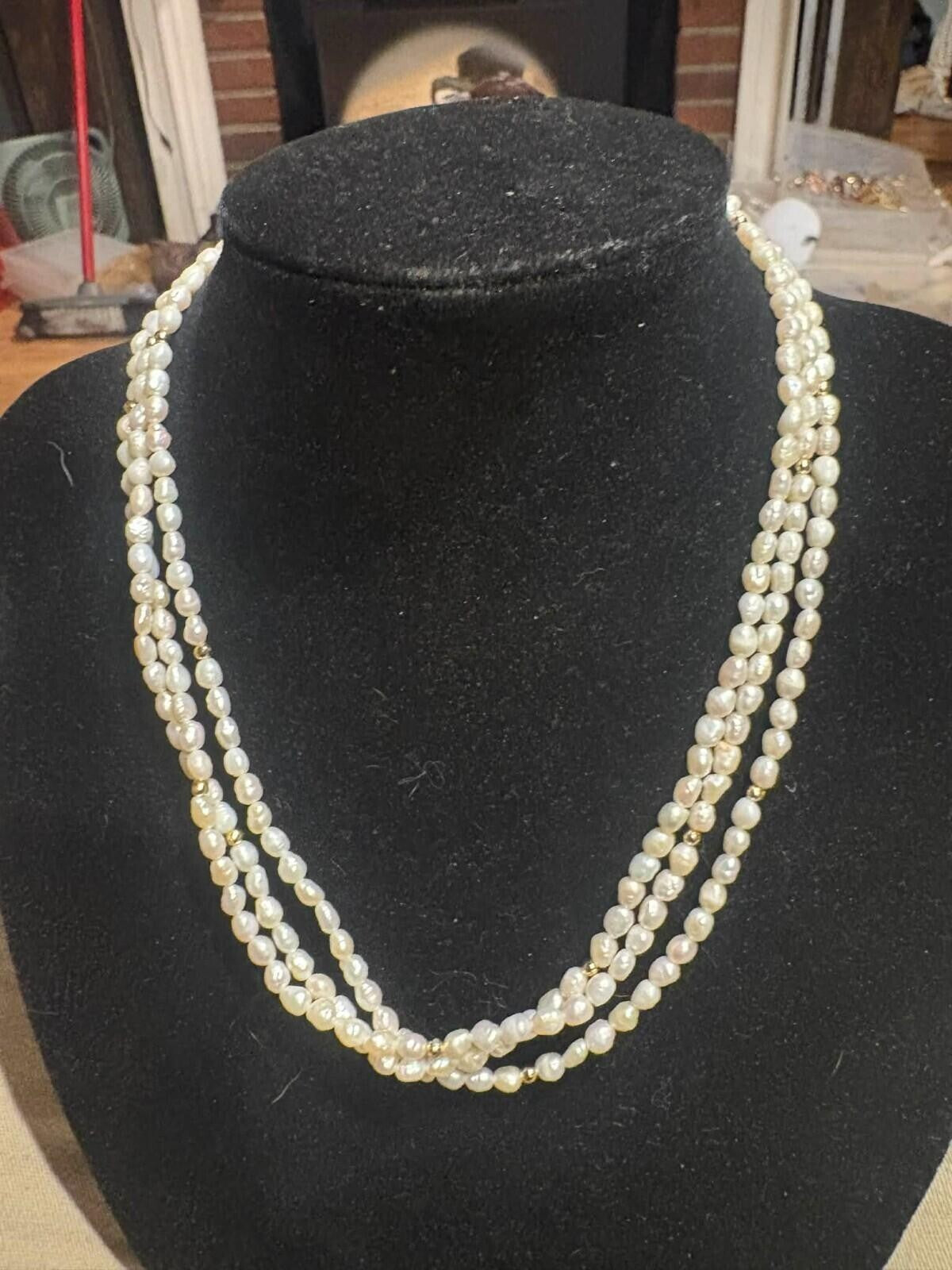 3 strand seed pearl necklace vintage natural