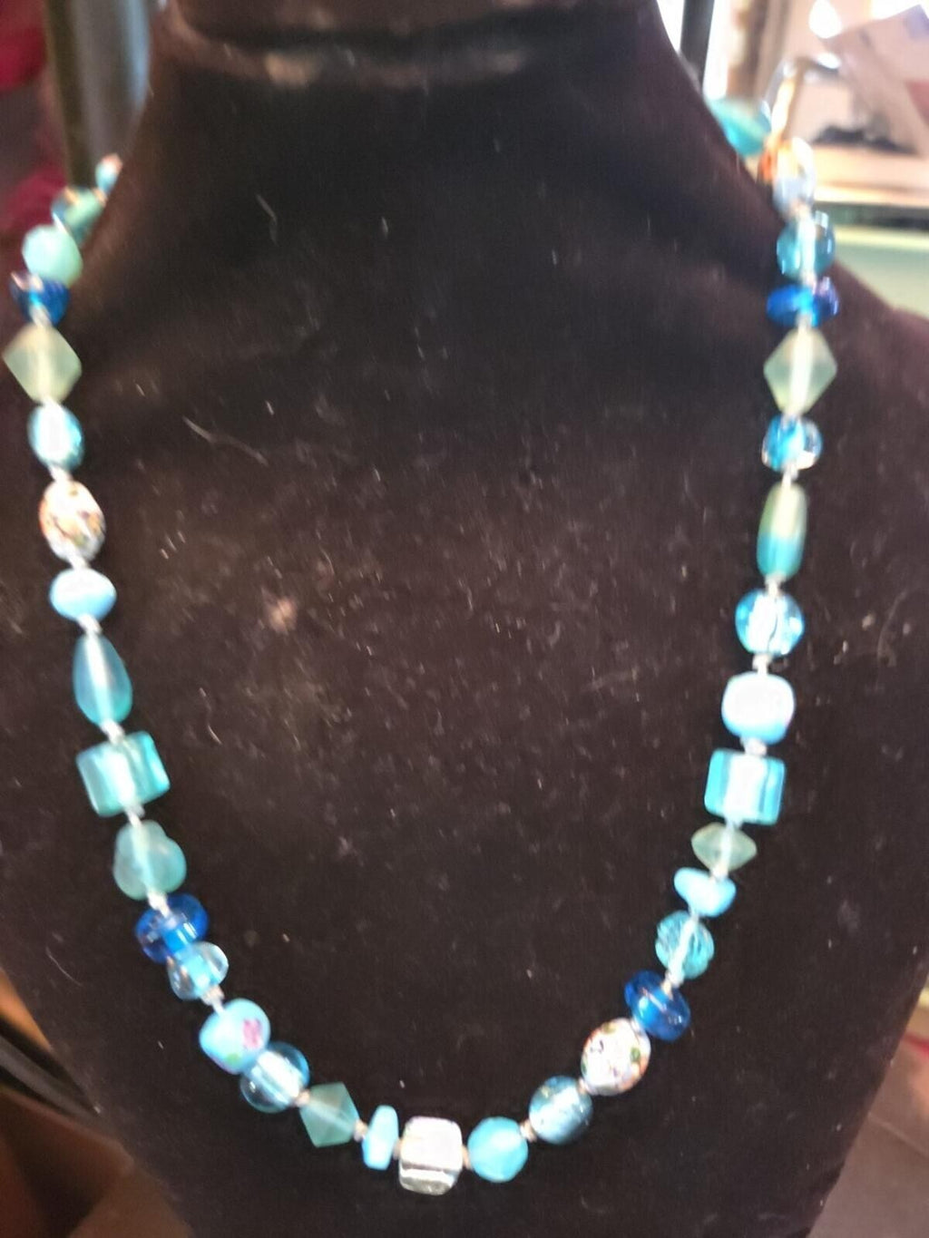 Vintage Aqua Wedding Cake Lamp Work Bead Necklace