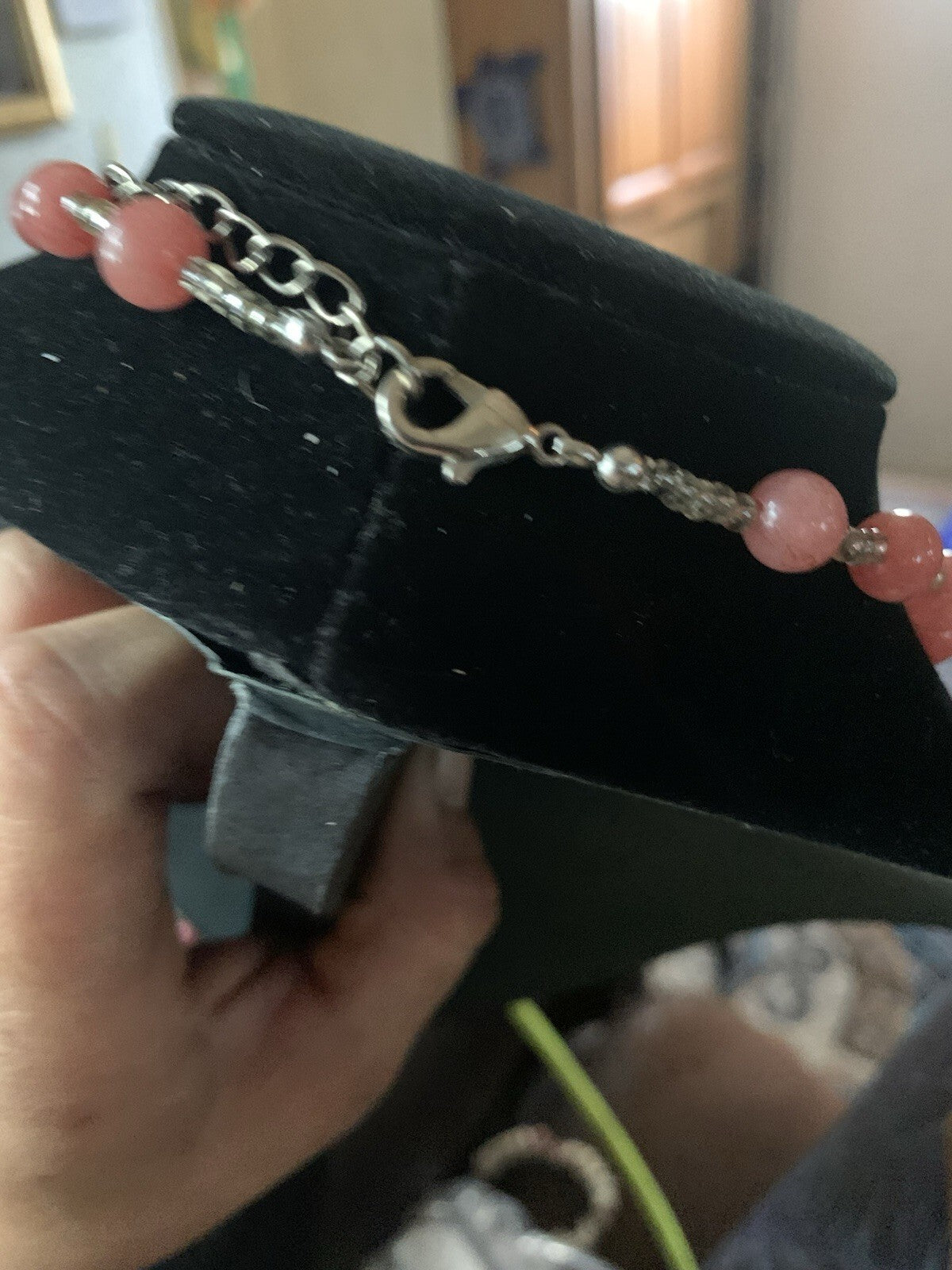 Vintage Art Deco Rose Quartz Beaded Silver Tone Filigree Statement Necklace
