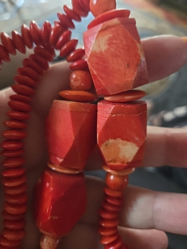 Vintage Orange Resin Beaded Necklace Chunky Estate Statement Retro Hook Closure