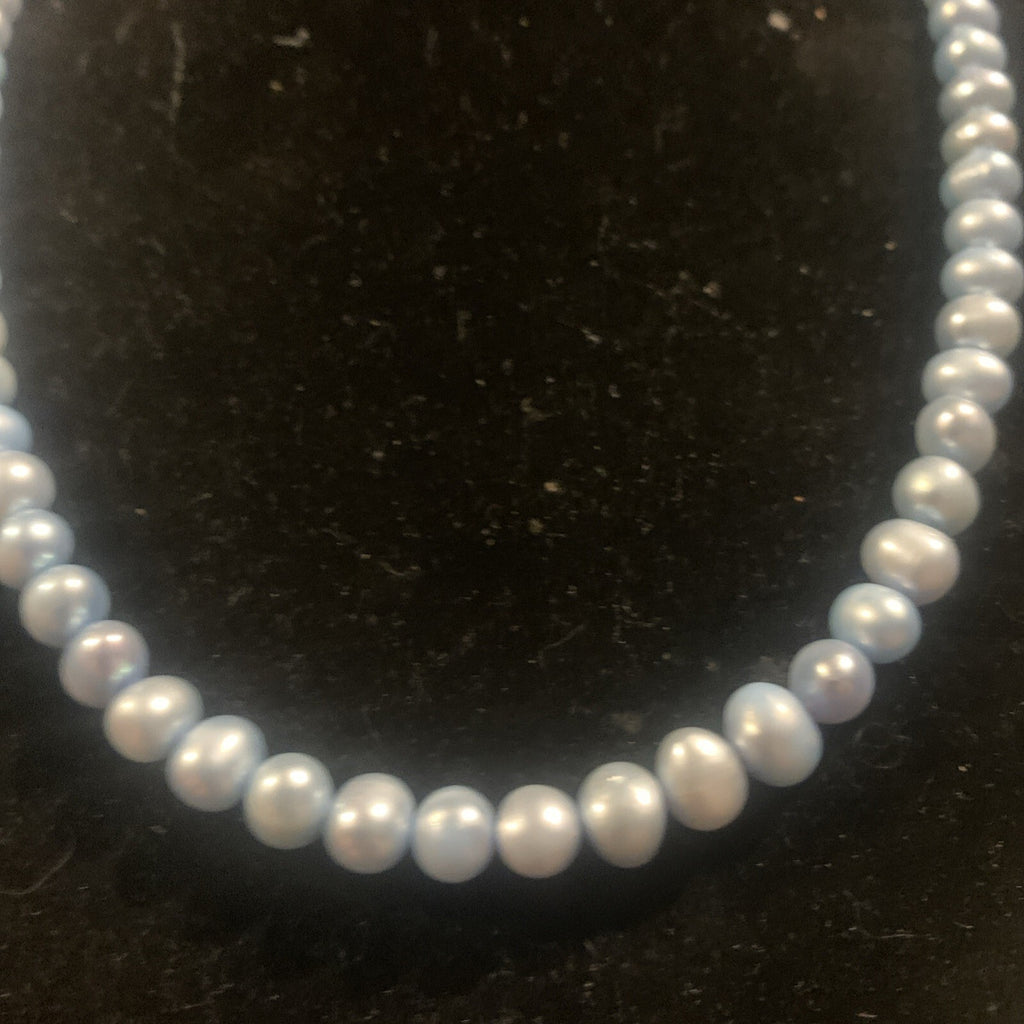 Natural Freshwater Light Blue Pearl Necklace Silver 925 Clasp