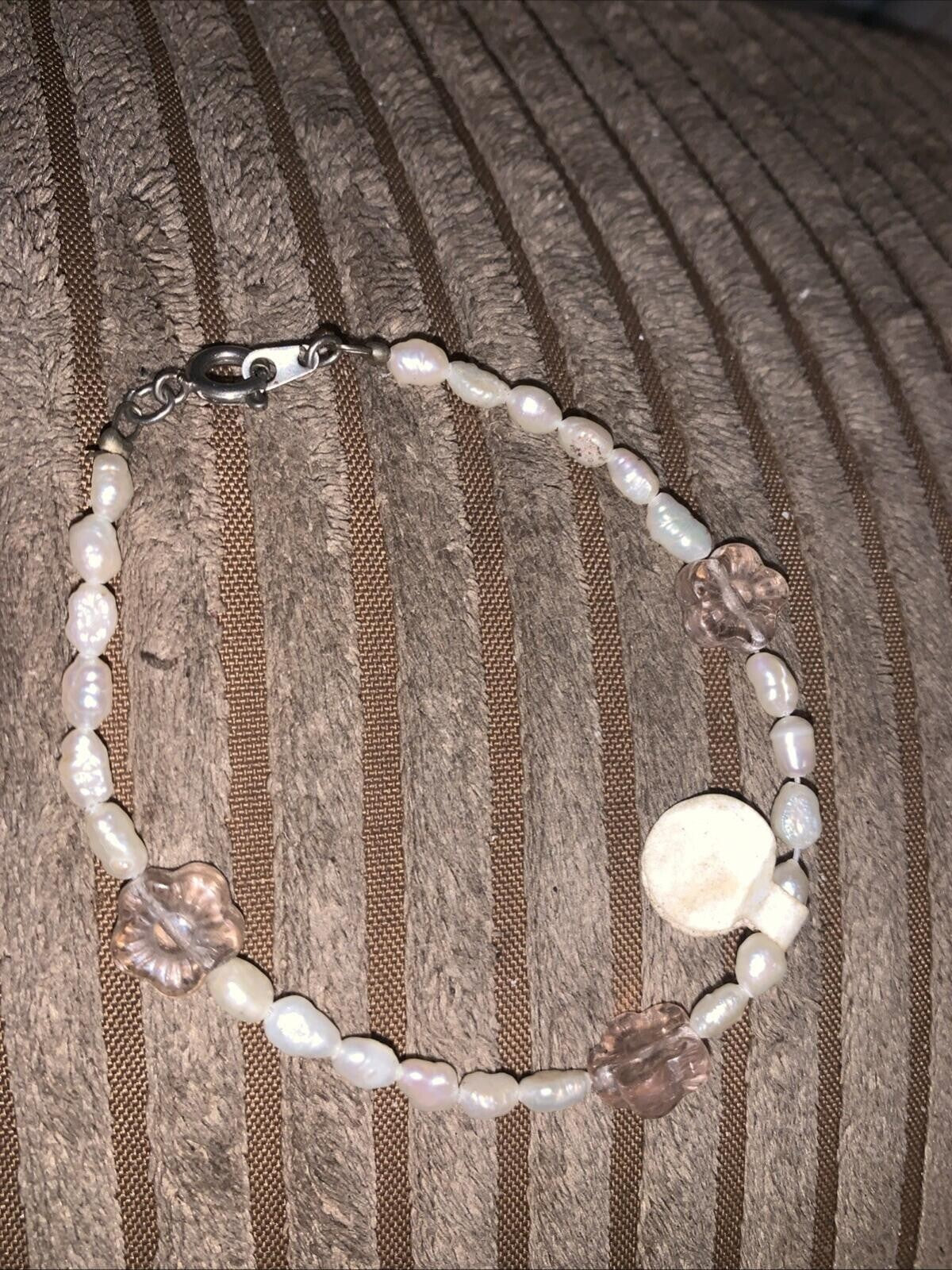 925 Rice Pearl Bracelet Pink Quartz
