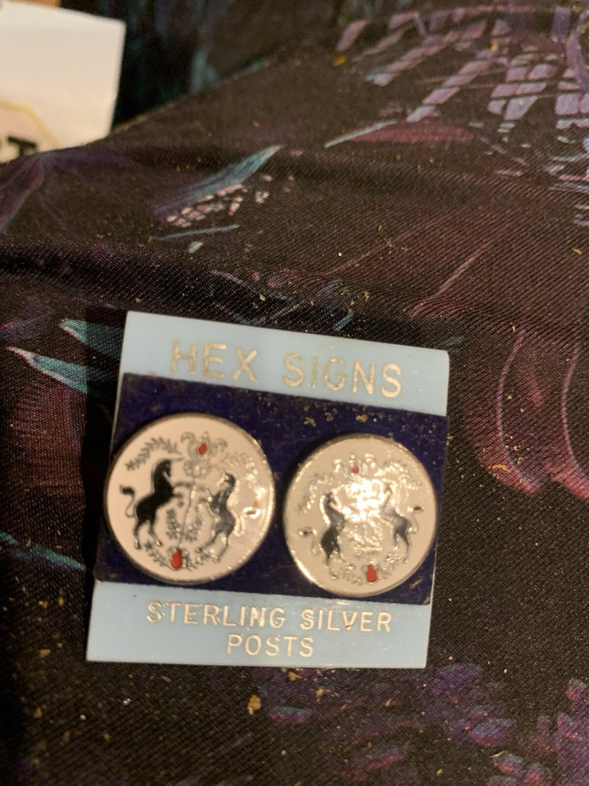 Hoffman Hex Signs Sterling Silver Stud Earrings Enamel Unicorn Folk Art 925