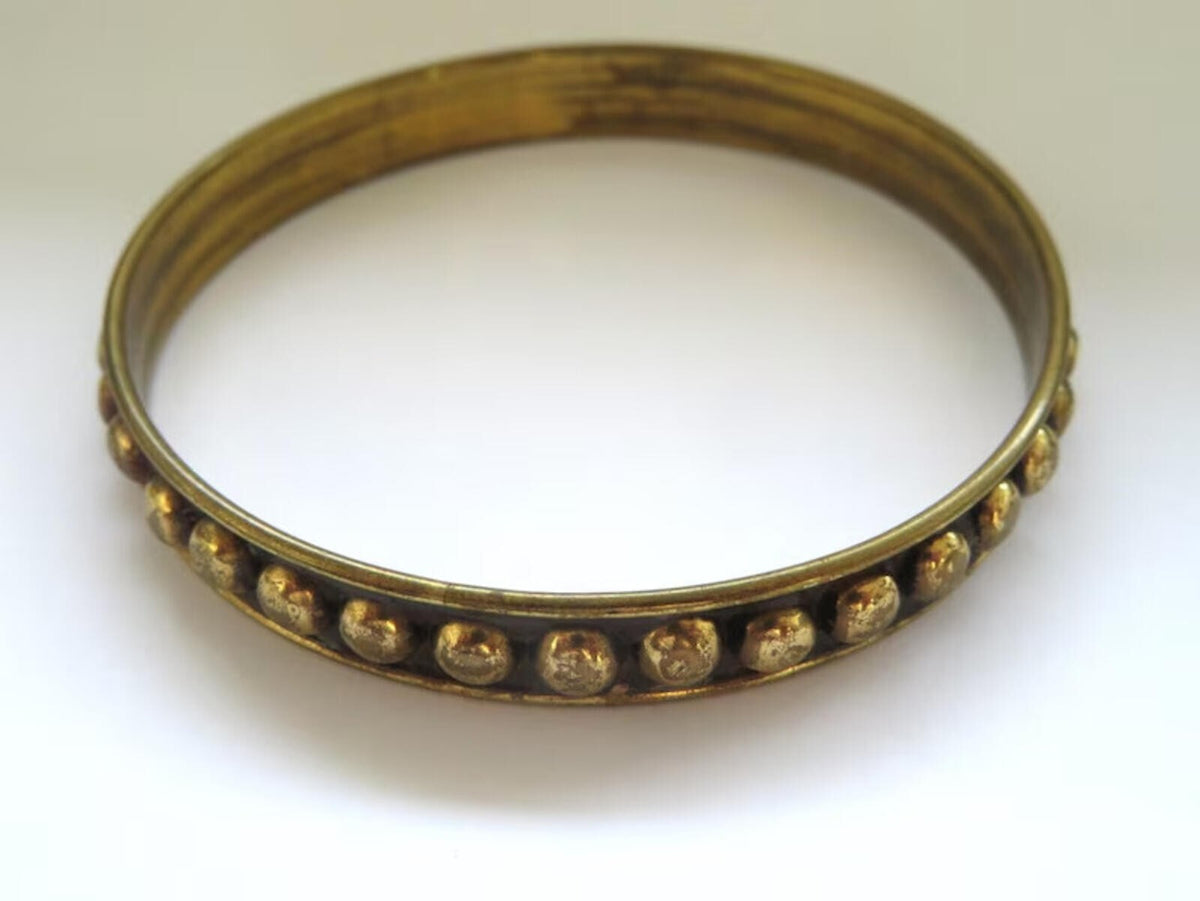 Vintage 80's Brass Studded, Retro Bangle, Steam Punk Bangle Bracelet Size 8