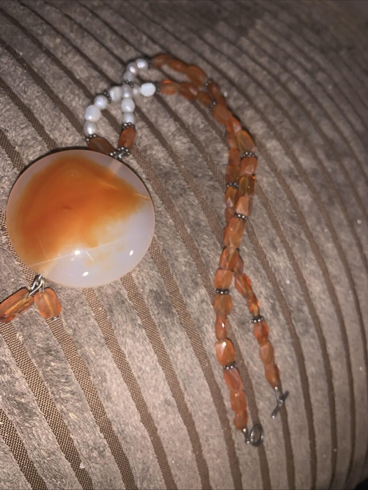 Vintage Carnelian And Sterling Beaded Bracelet With Natural Pearl