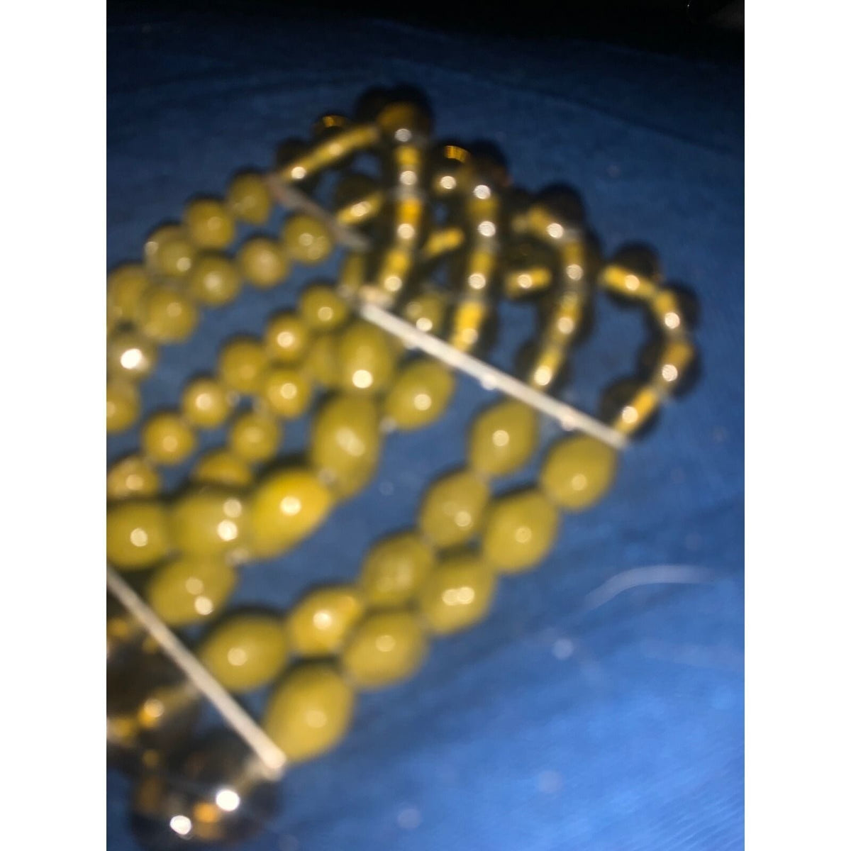 Vintage Style Olive Green Smoky Amber Beaded Multi Strand Stretch Cuff Bracelet