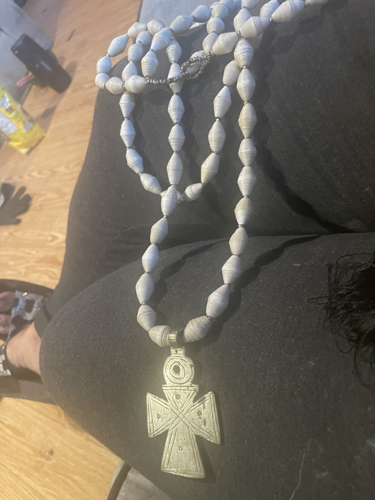 Ethiopian Beaded Cross Two Strand Recycled Necklace