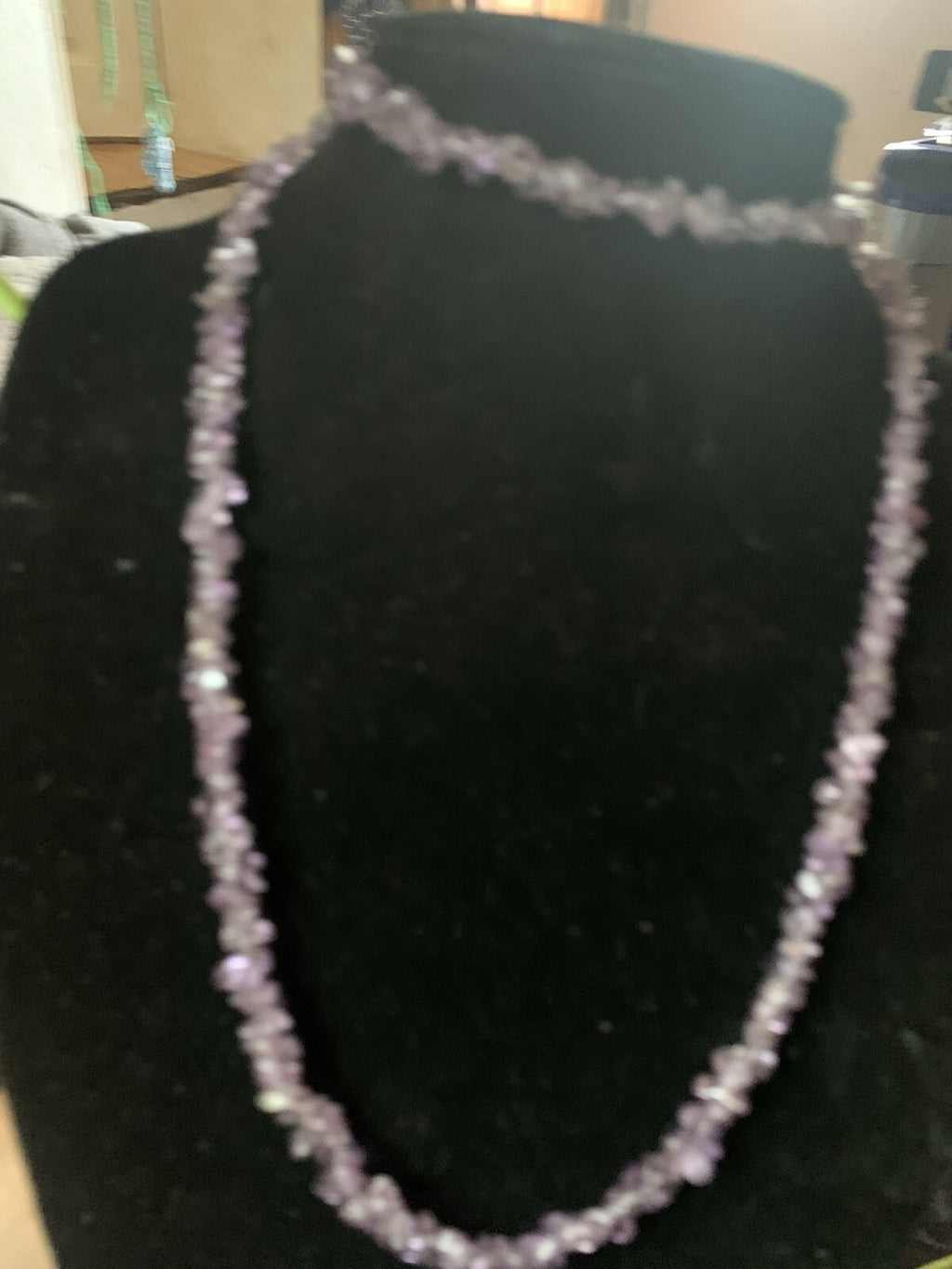 Vintage Amethyst Necklace Purple Polished Nugget Chip Bead Infinity Healing 36"