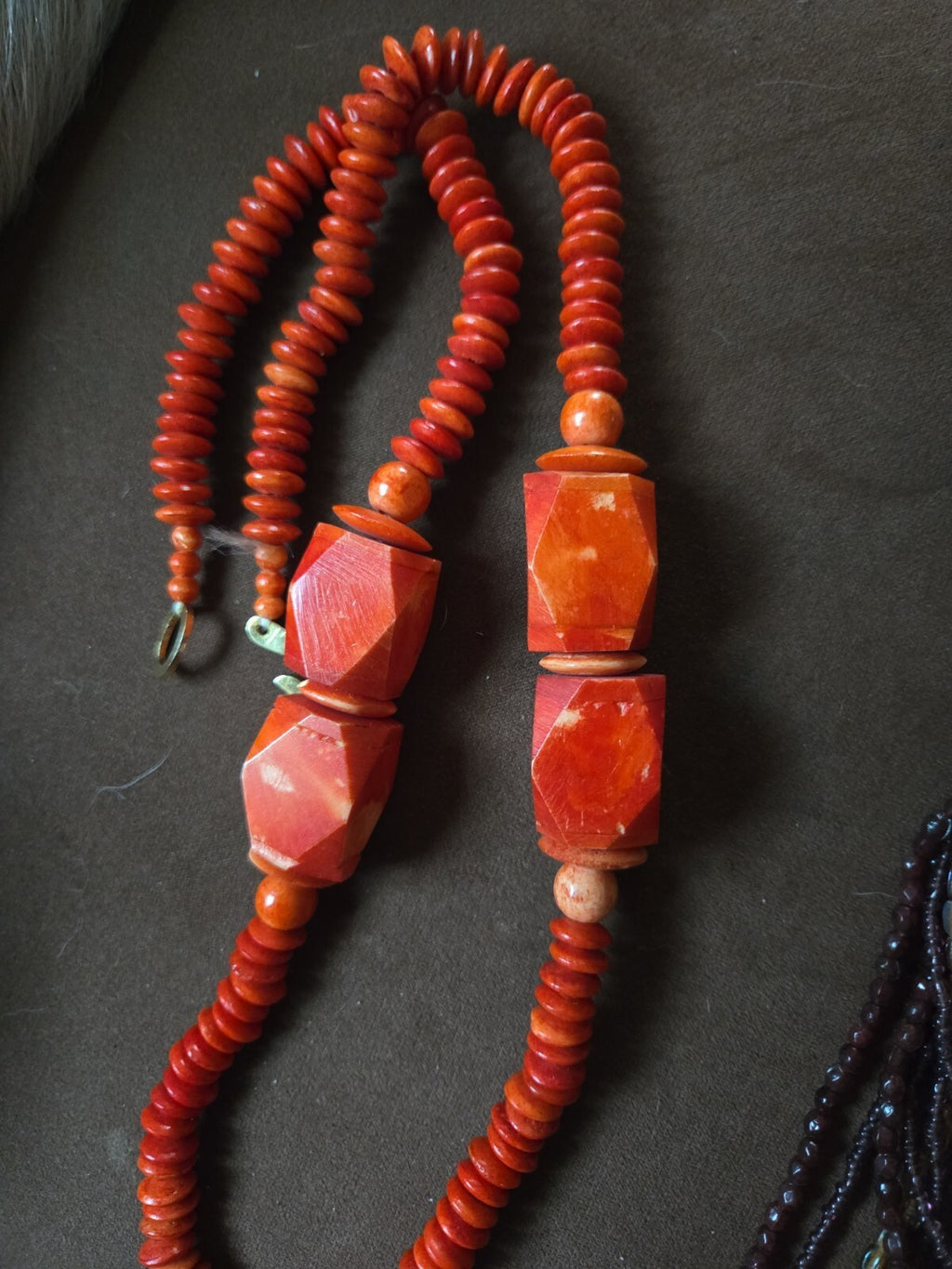 Vintage Orange Resin Beaded Necklace Chunky Estate Statement Retro Hook Closure