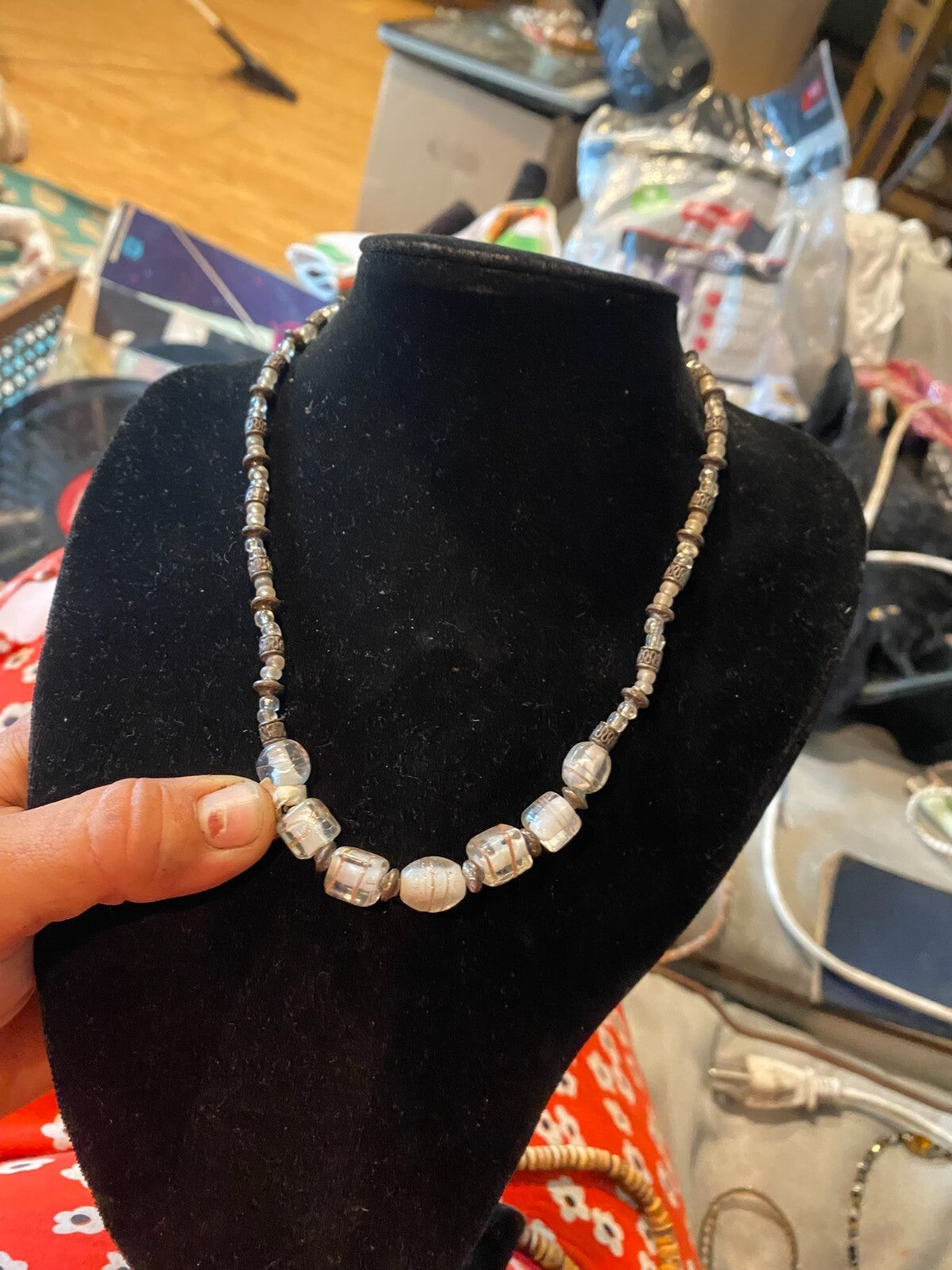 graduated glass handmade beaded statement necklace