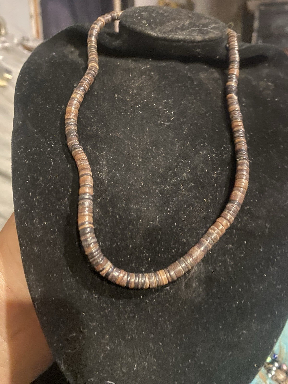 Vintage Brown Pen Shell Native American Heishi Necklace,  19" Long