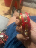 red enamel geometric hinged cuff bracelet