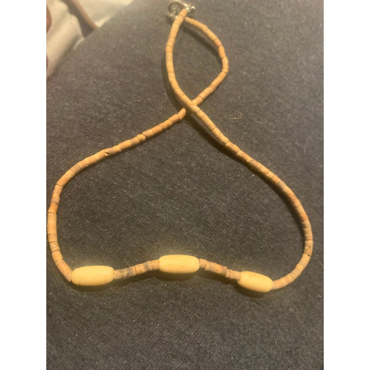Natural Tan Heishi Beaded Necklace with Cream Barrel Accents Boho Beach Jewelry