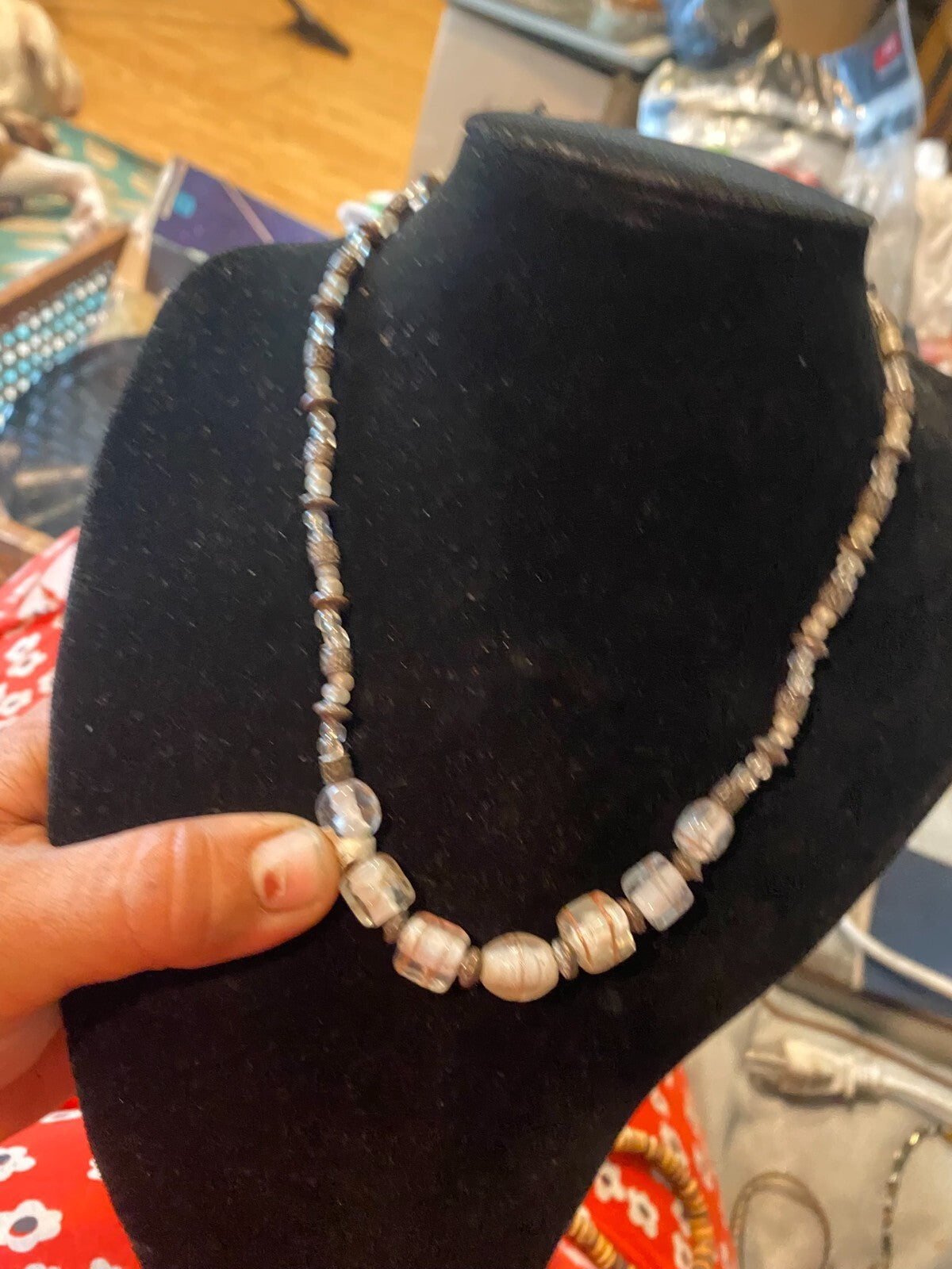 graduated glass handmade beaded statement necklace