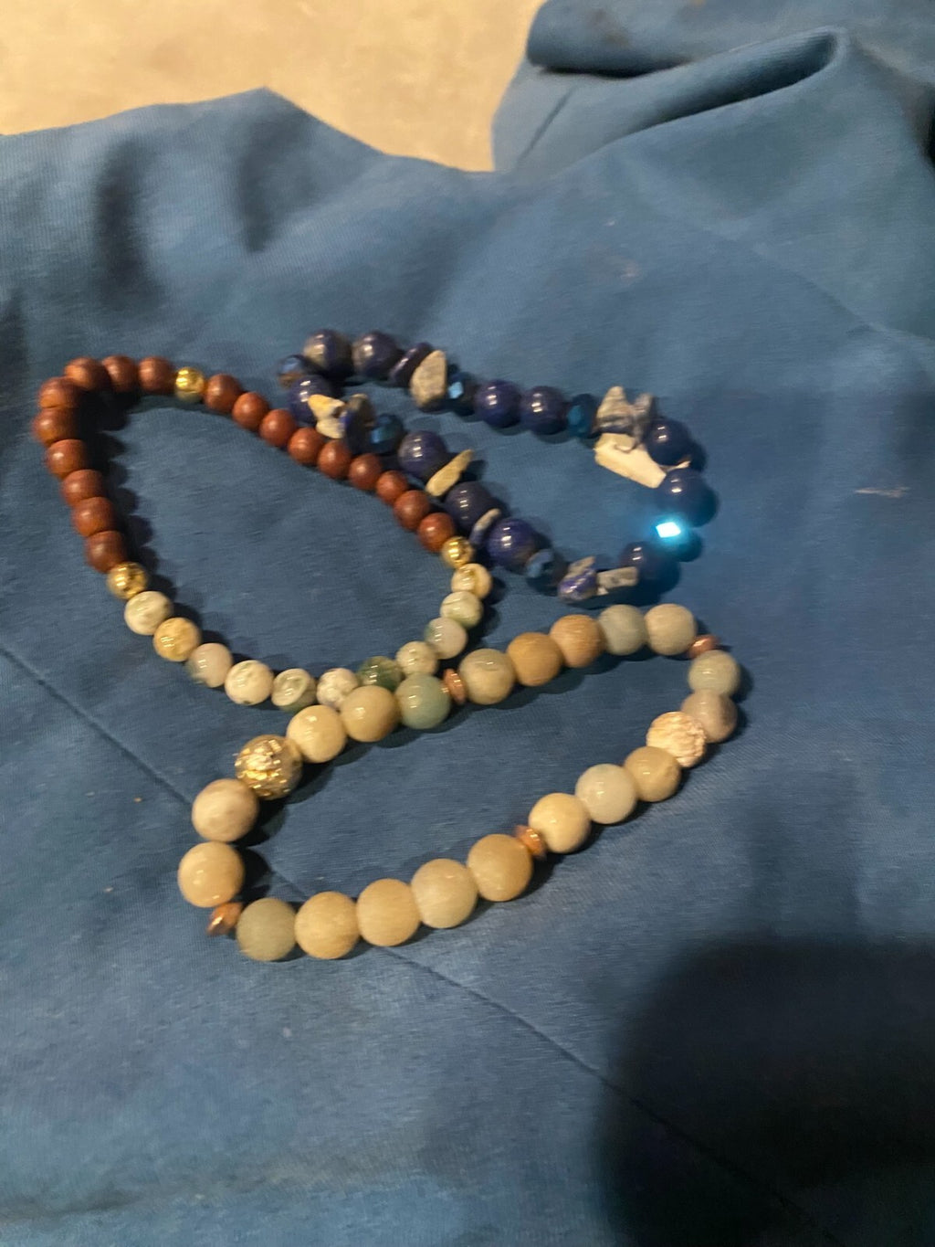 Jasper Sodalite Lapis Natural Stone Beaded Stretch Bracelets Set of 3 Blue Brown