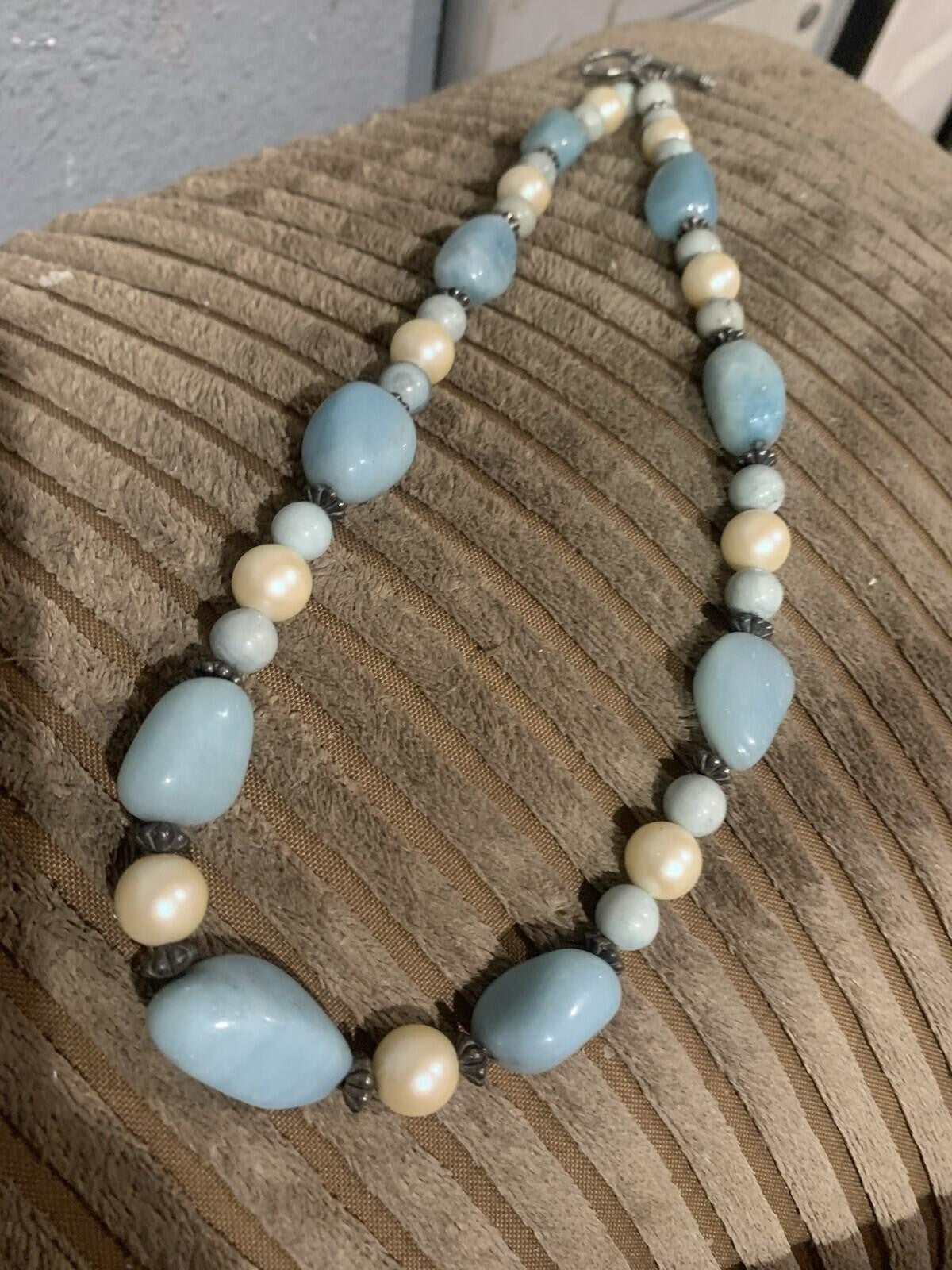 Larimar And Pearl Beaded Necklace