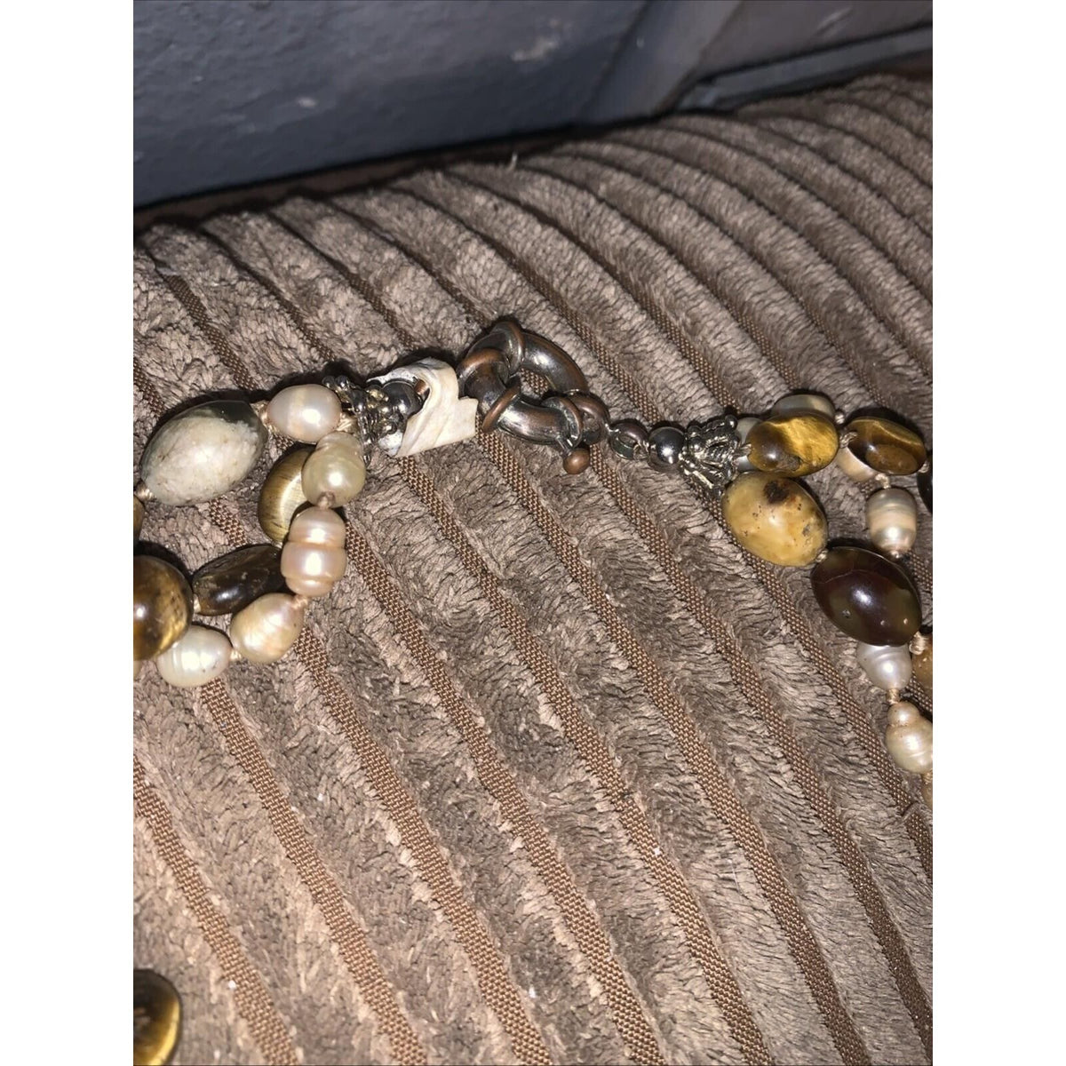 Natural Pearl Iron Tigers Eye Agate Tibet Beaded Necklace