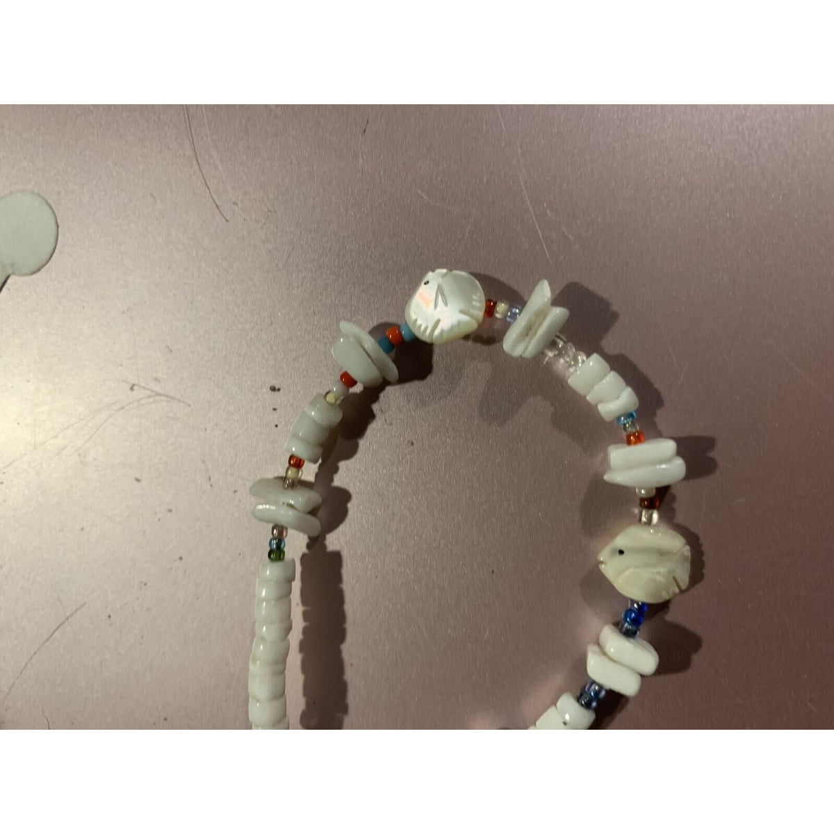 White Beaded Bracelet Multicolor Accent Shell Fish Beads Barrel Clasp Boho