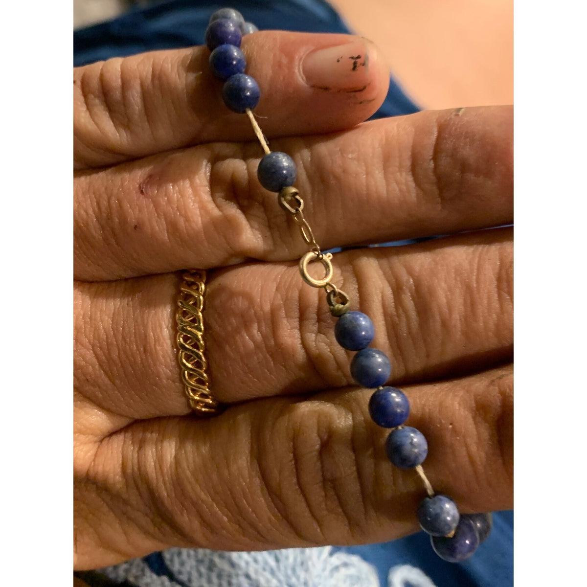 Vintage Lapis Lazuli Beaded Bracelet Gold Filled Graduated Blue Stone Jewelry