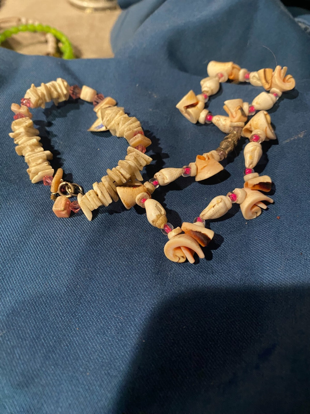 Vintage Shell Bead Bracelet Set Natural Coastal Boho Jewelry 2 Piece Set