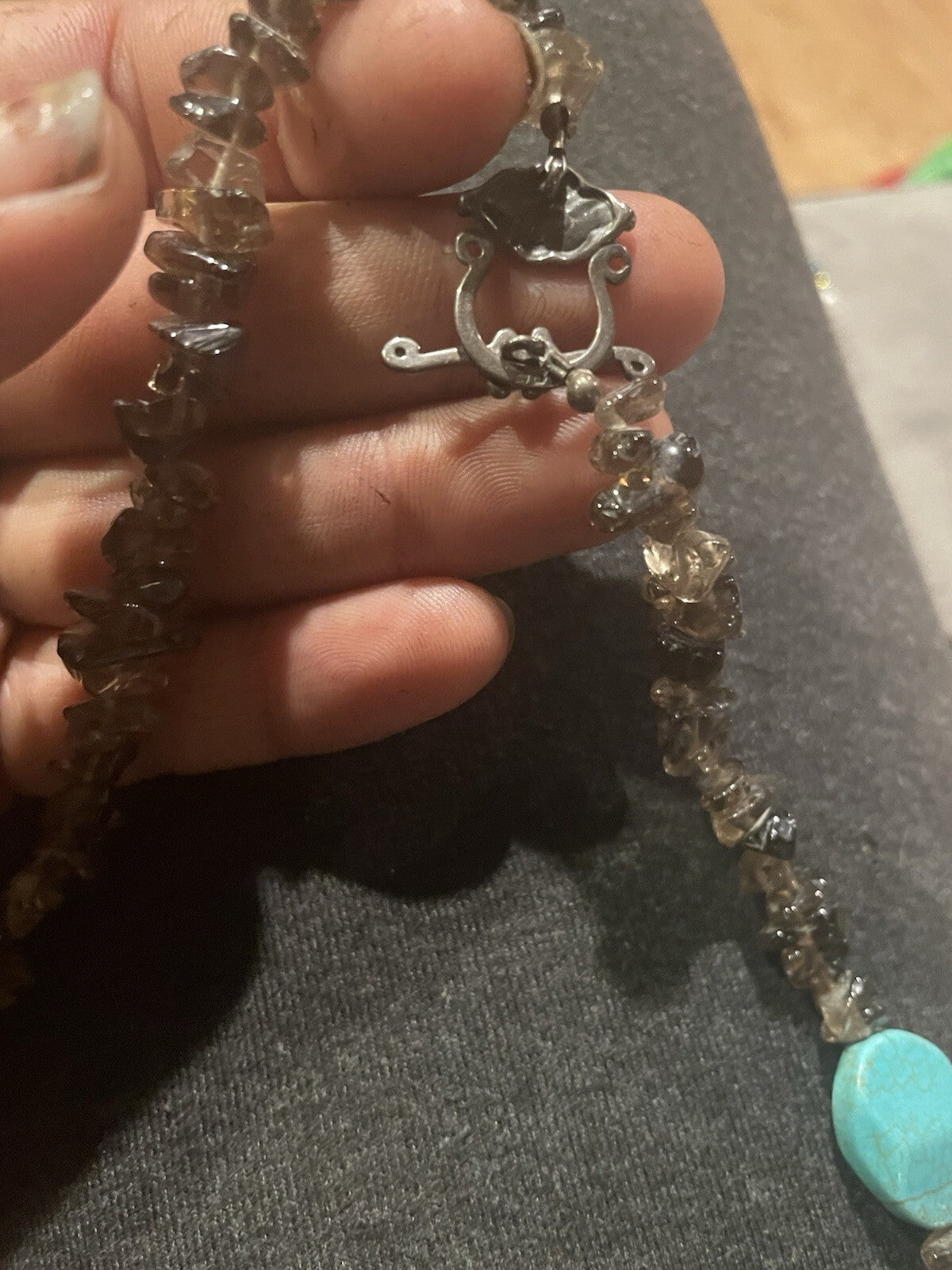 Turquoise And Smokey Quartz Sterling Necklace