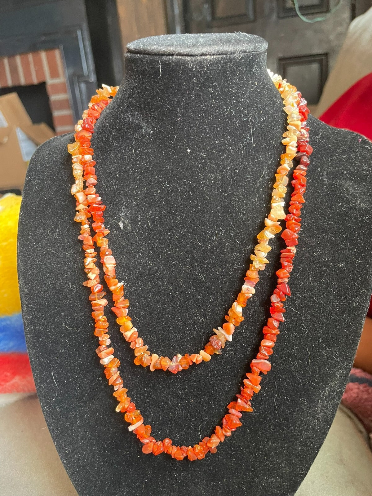 long strand carnelian chip gemstone necklace