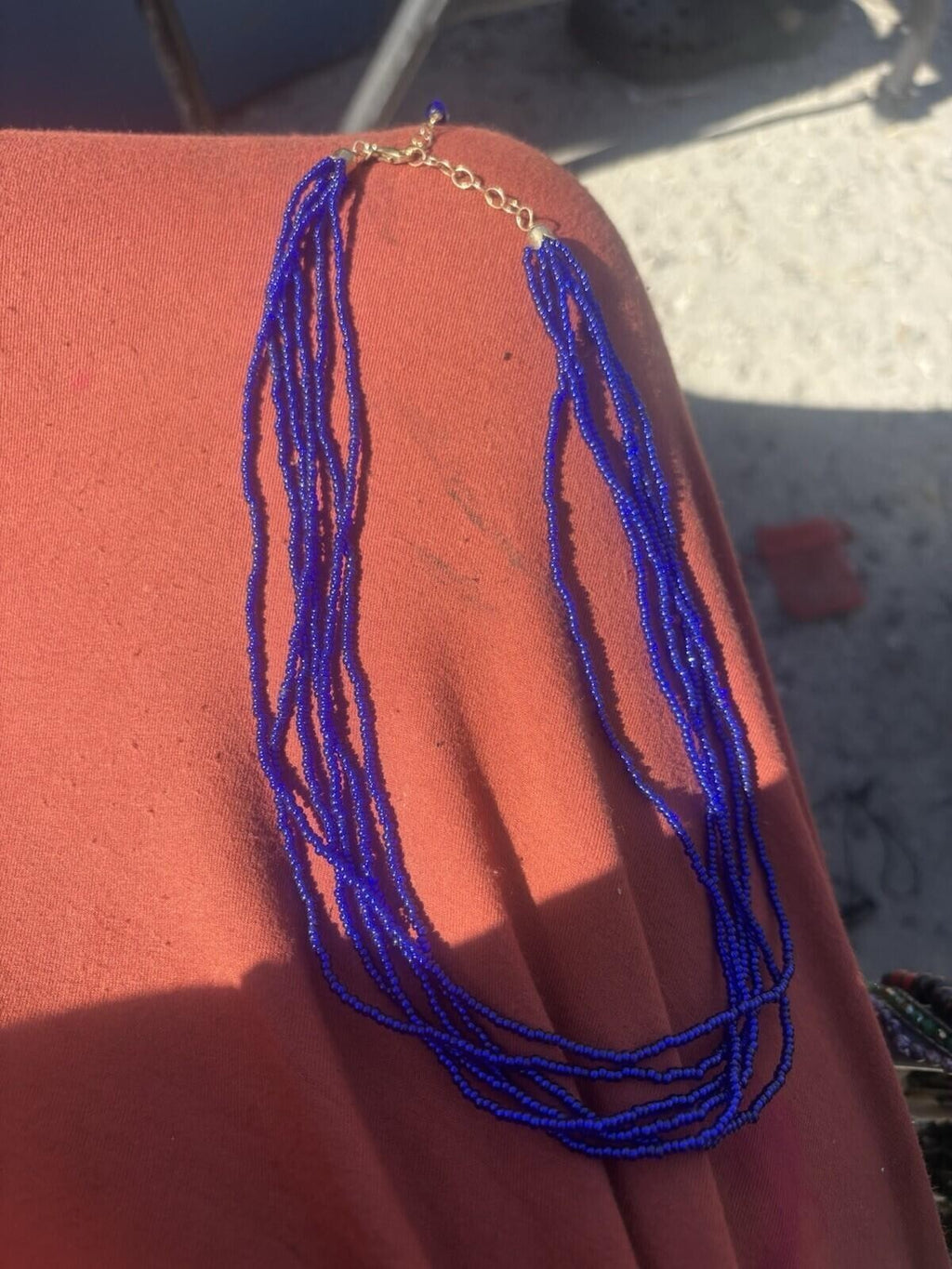 Vintage Cobalt Blue Glass Multi Strand Seed Bead Necklace Excellent 925 Italy