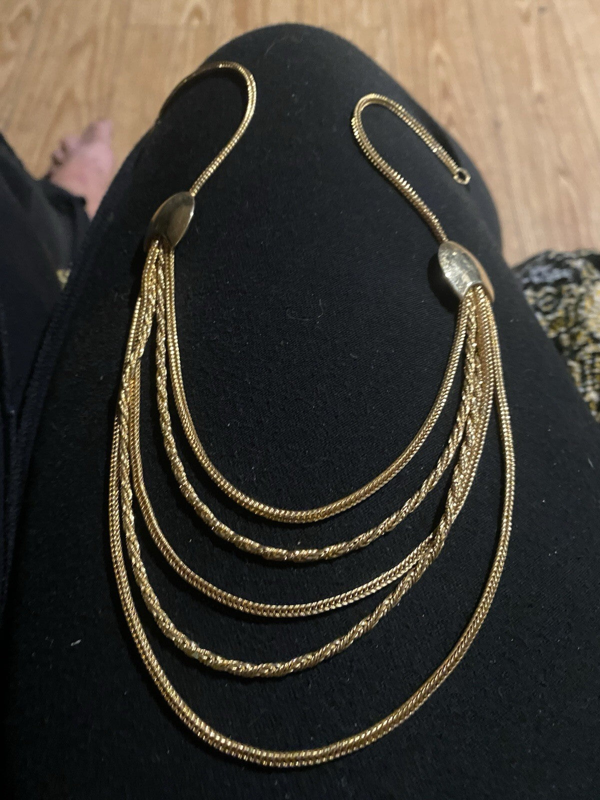 Retro 5-Strand Snake Chain Cascading Statement Necklace.