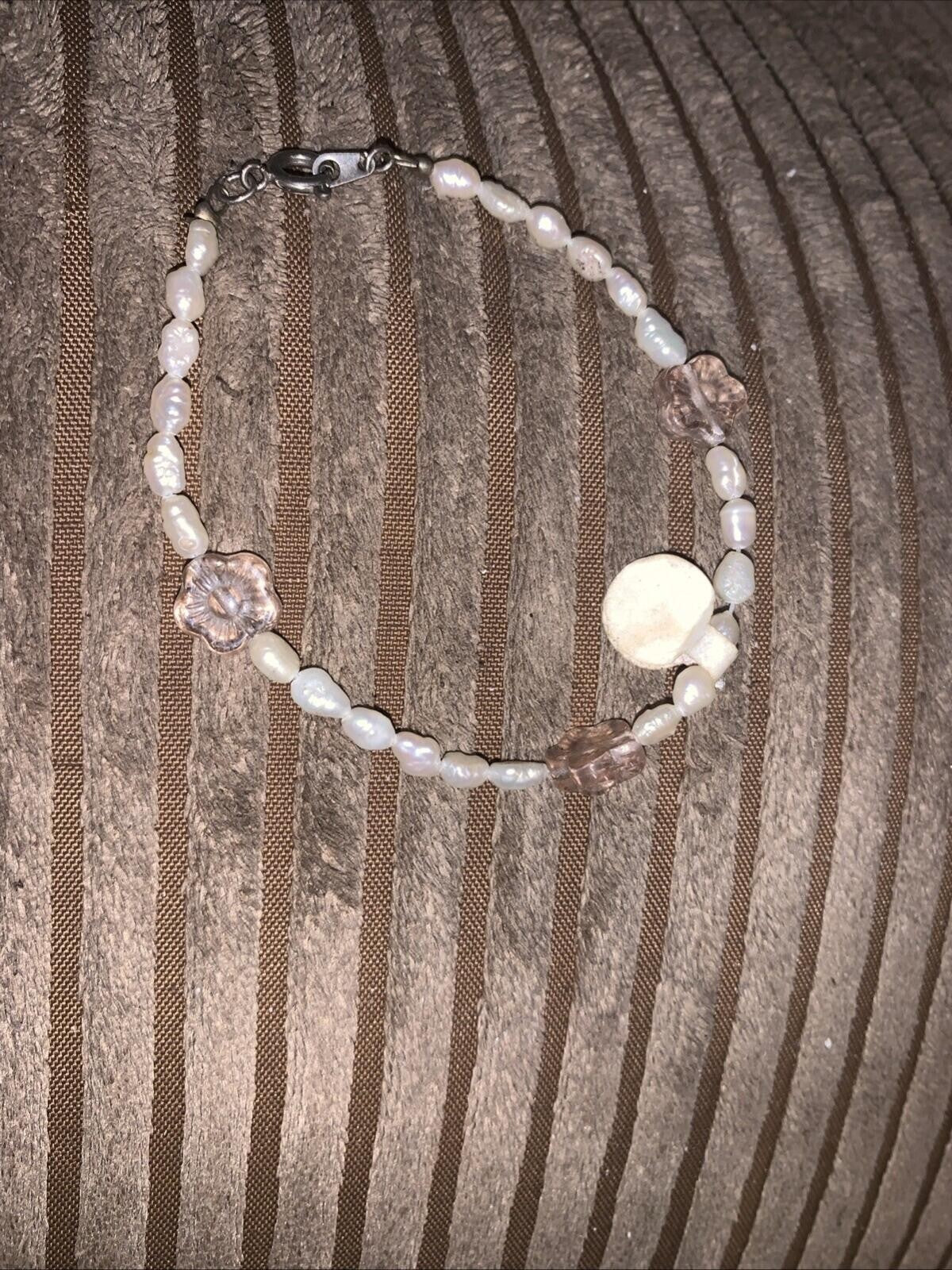 925 Rice Pearl Bracelet Pink Quartz