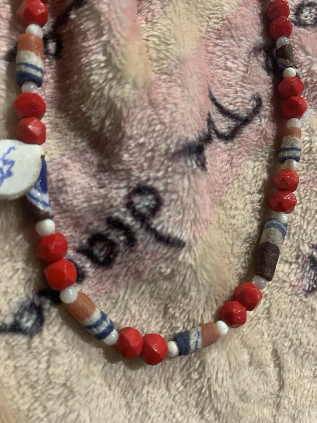 Boho Heishi Clay Glass Spacer Bead Patriotic Necklace Red White Blue Handmade